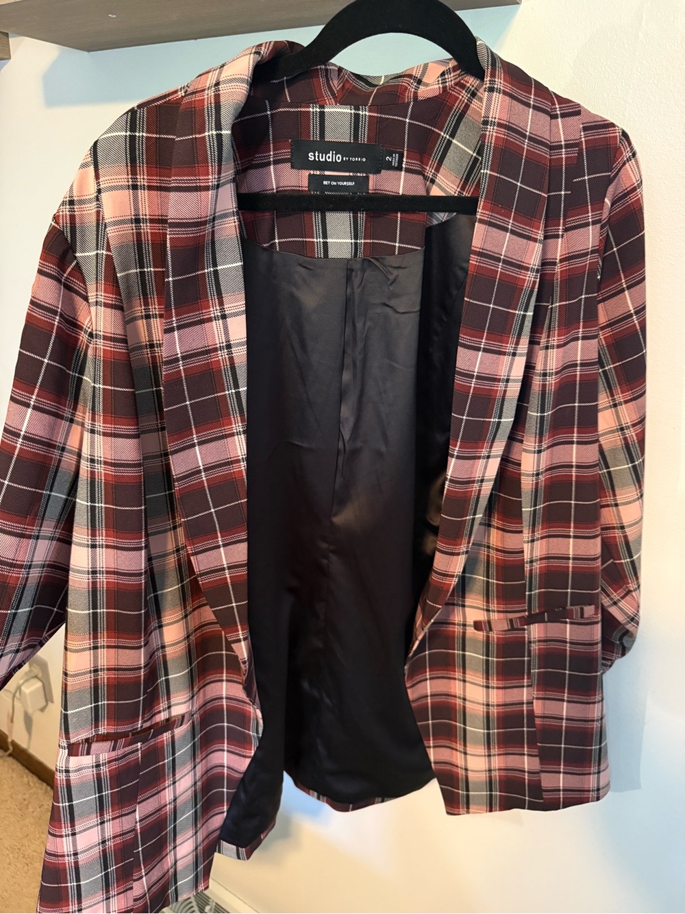 torrid Burgundy and Pink Plaid Blazer
